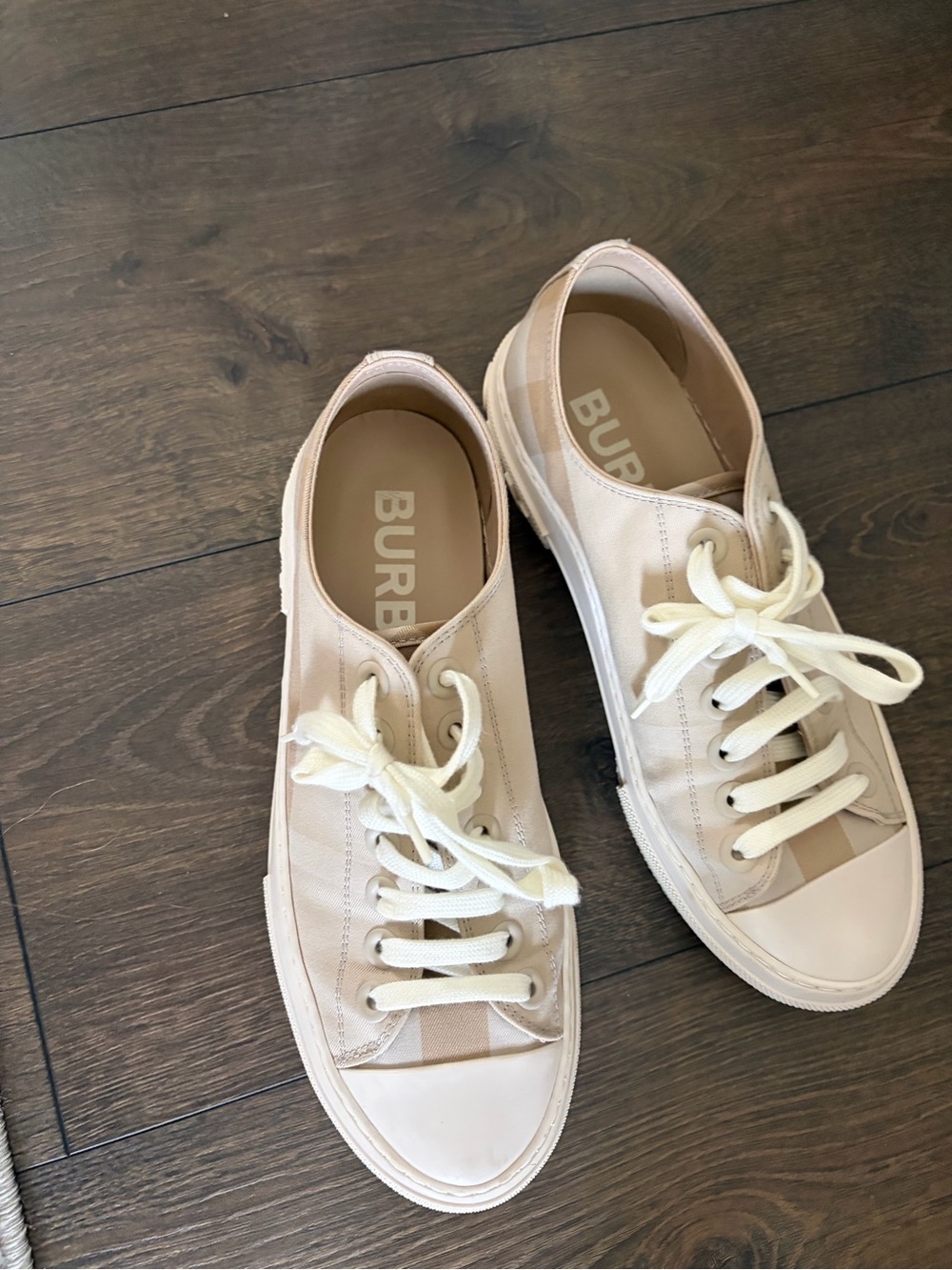 Burberry Light Beige Canvas Low-Top Sneakers with Cream Laces